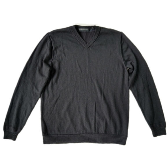 100% Extra Fine Merino Wool Transcript Gray V-Neck Medium Weight Sweater - Picture 1 of 9